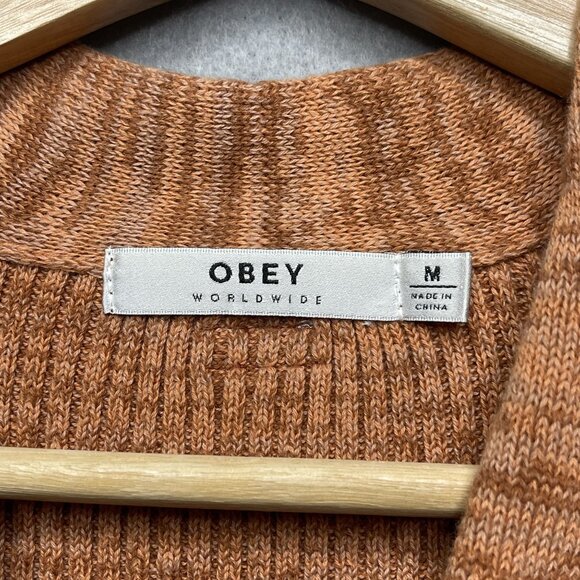Obey Womens Long Sleeve Knit Cardigan Dress M V-Neck Button Front Rust Pink - Picture 4 of 9